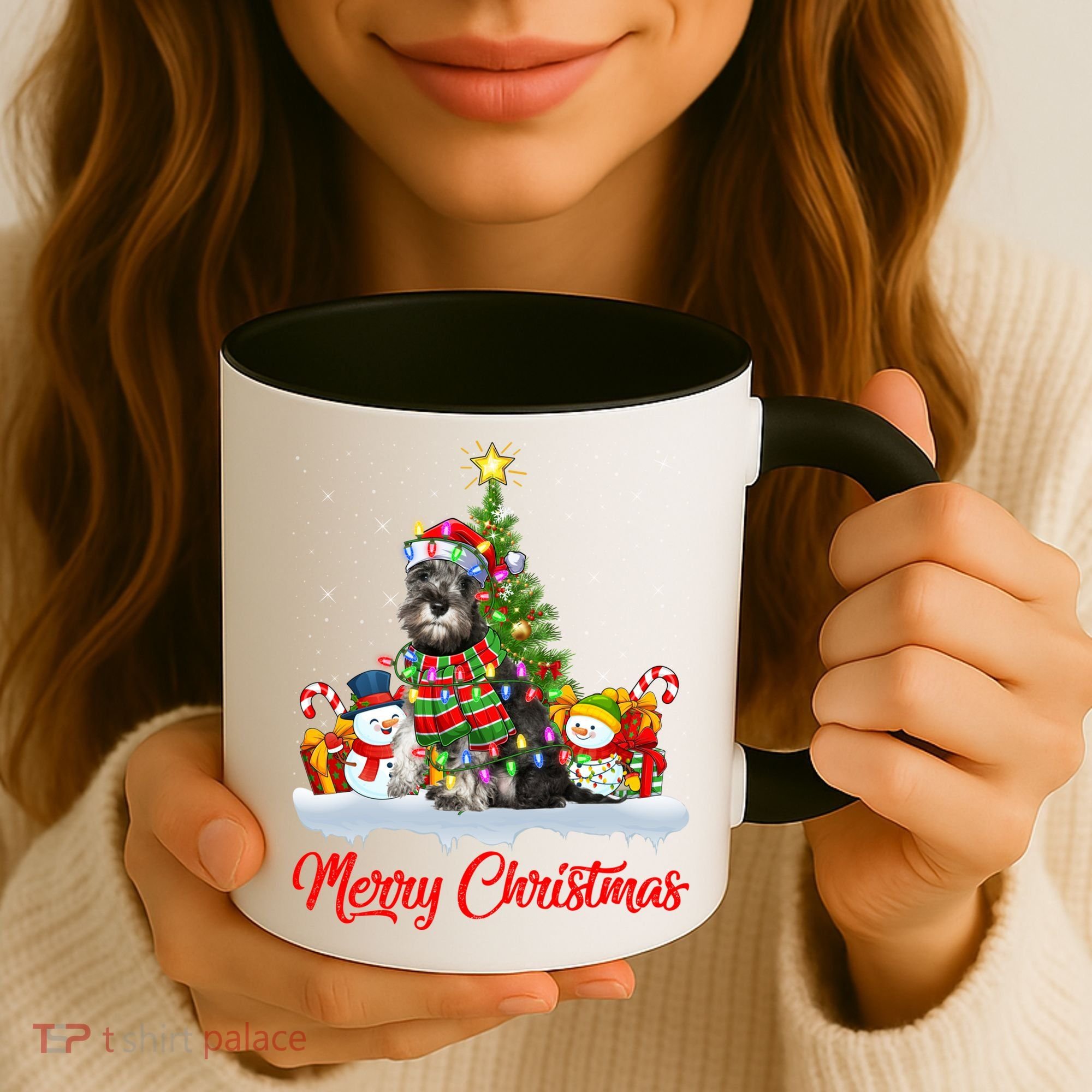 Xmas Tree Lighting Santa Miniature Schnauzer Dog Christmas Gift Coffee Mug