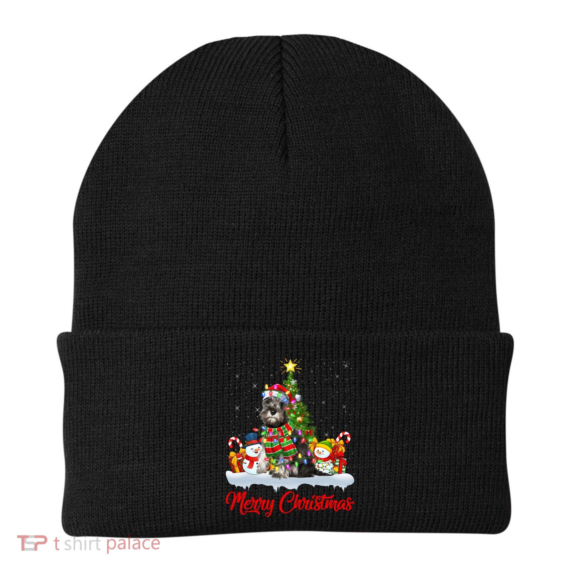Xmas Tree Lighting Santa Miniature Schnauzer Dog Christmas Gift Beanie