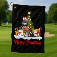 Xmas Tree Lighting Santa Miniature Schnauzer Dog Christmas Gift Golf Towel thumb 1