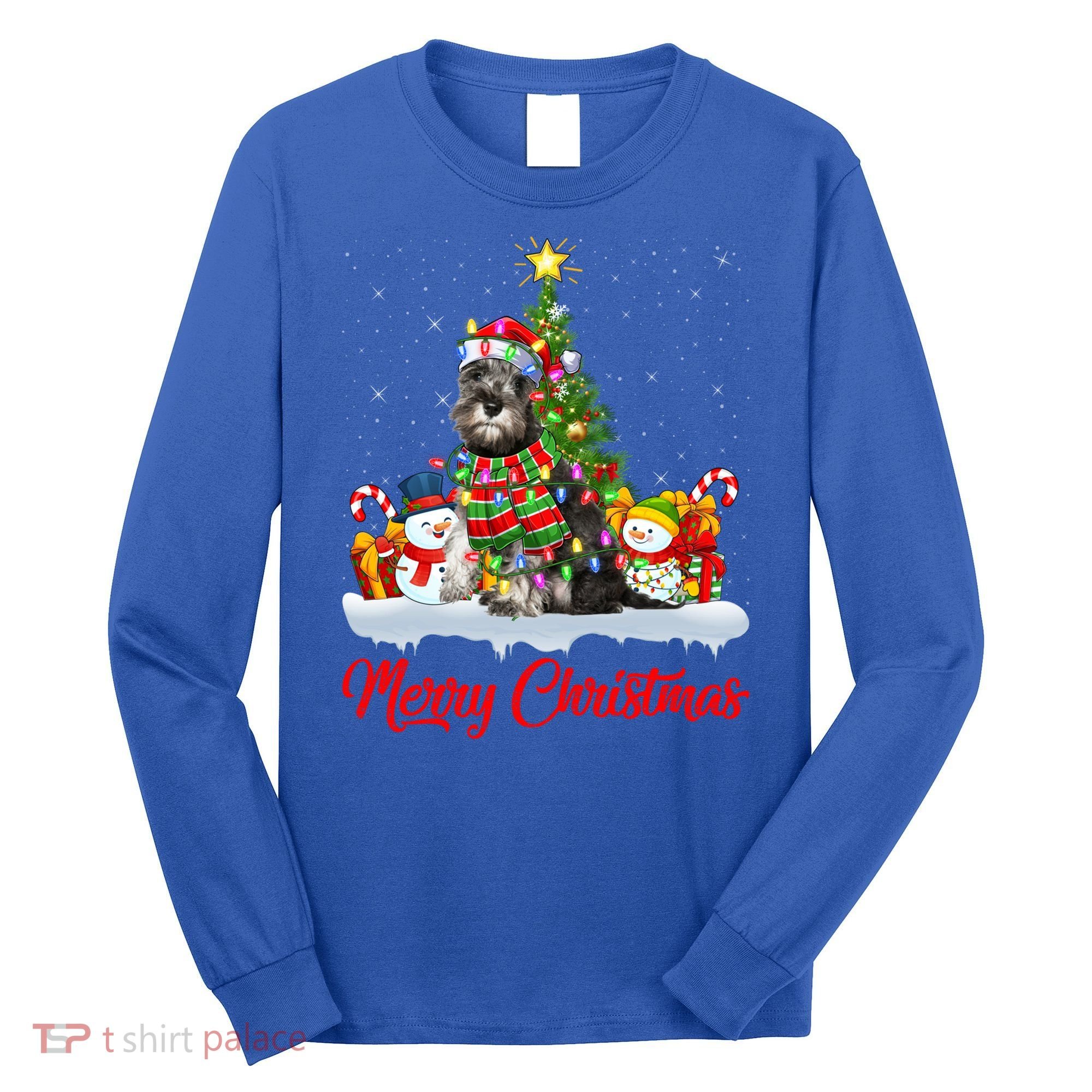 Xmas Tree Lighting Santa Miniature Schnauzer Dog Christmas Gift Long Sleeve Shirt