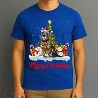 Xmas Tree Lighting Santa Miniature Schnauzer Dog Christmas Gift T-Shirt thumb 3