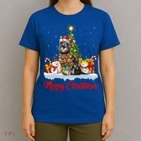 Xmas Tree Lighting Santa Miniature Schnauzer Dog Christmas Gift T-Shirt thumb 4