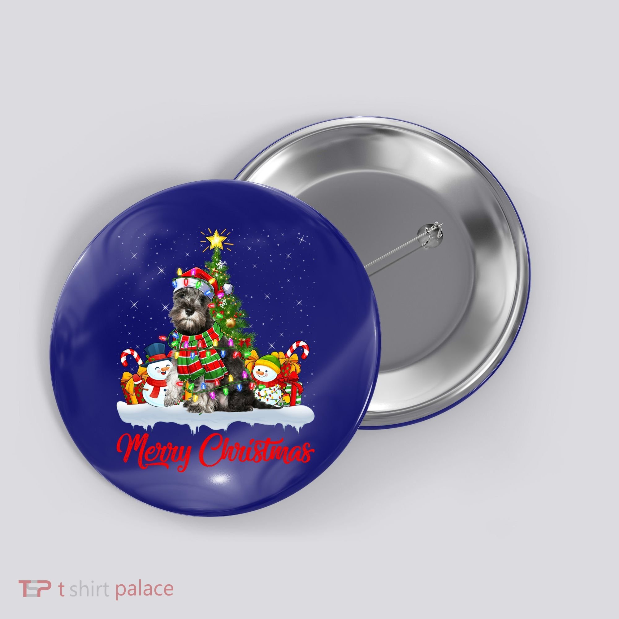 Xmas Tree Lighting Santa Miniature Schnauzer Dog Christmas Gift Button