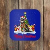 Xmas Tree Lighting Santa Miniature Schnauzer Dog Christmas Gift Coaster thumb 0