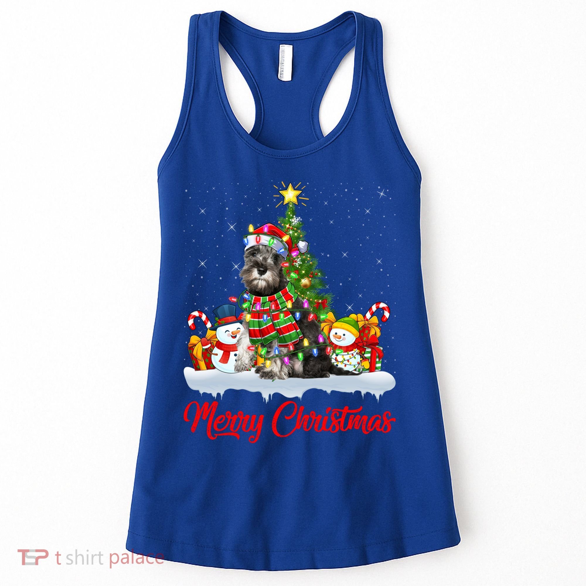 Xmas Tree Lighting Santa Miniature Schnauzer Dog Christmas Gift Women's Tank Top