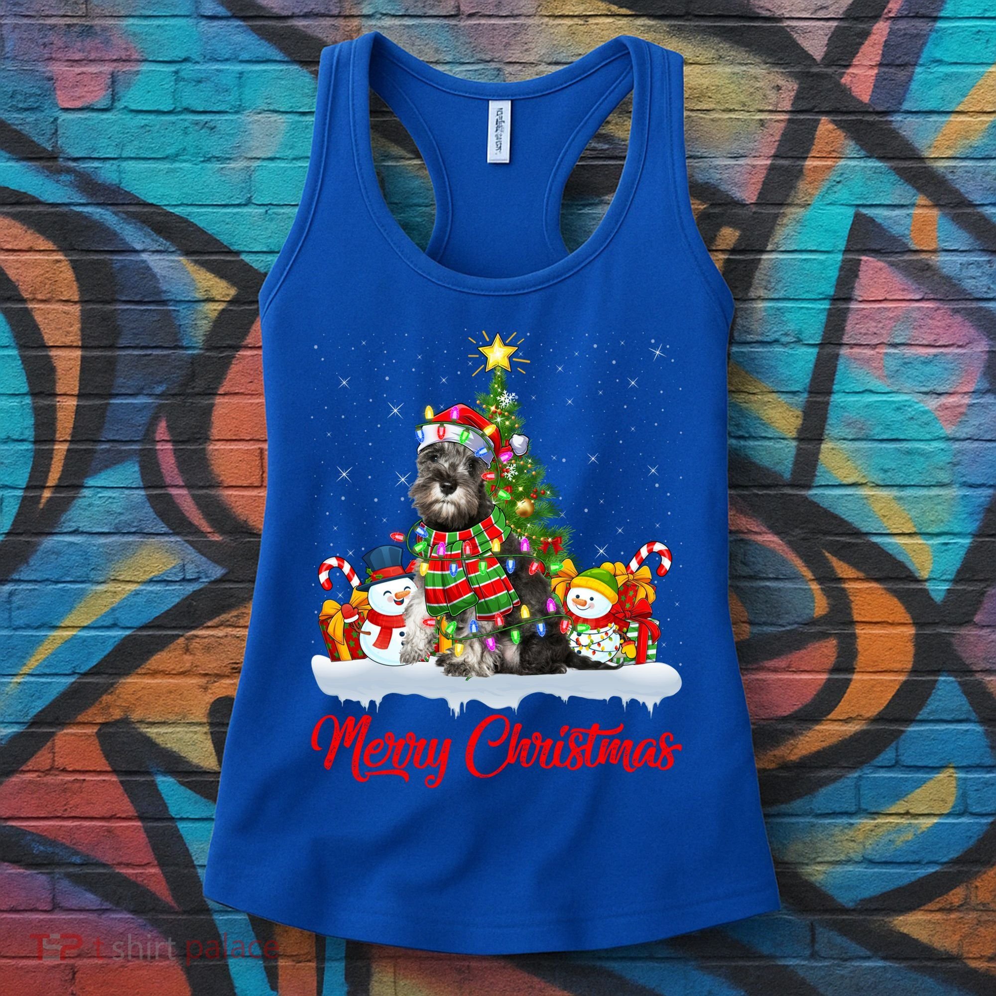 Xmas Tree Lighting Santa Miniature Schnauzer Dog Christmas Gift Women's Tank Top