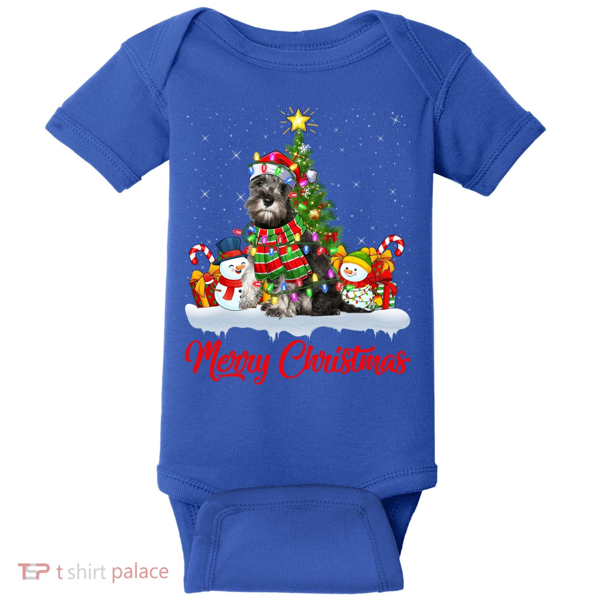 Xmas Tree Lighting Santa Miniature Schnauzer Dog Christmas Gift Baby Bodysuit