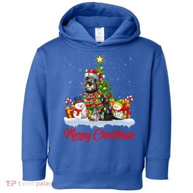 Xmas Tree Lighting Santa Miniature Schnauzer Dog Christmas Gift Toddler Hoodie