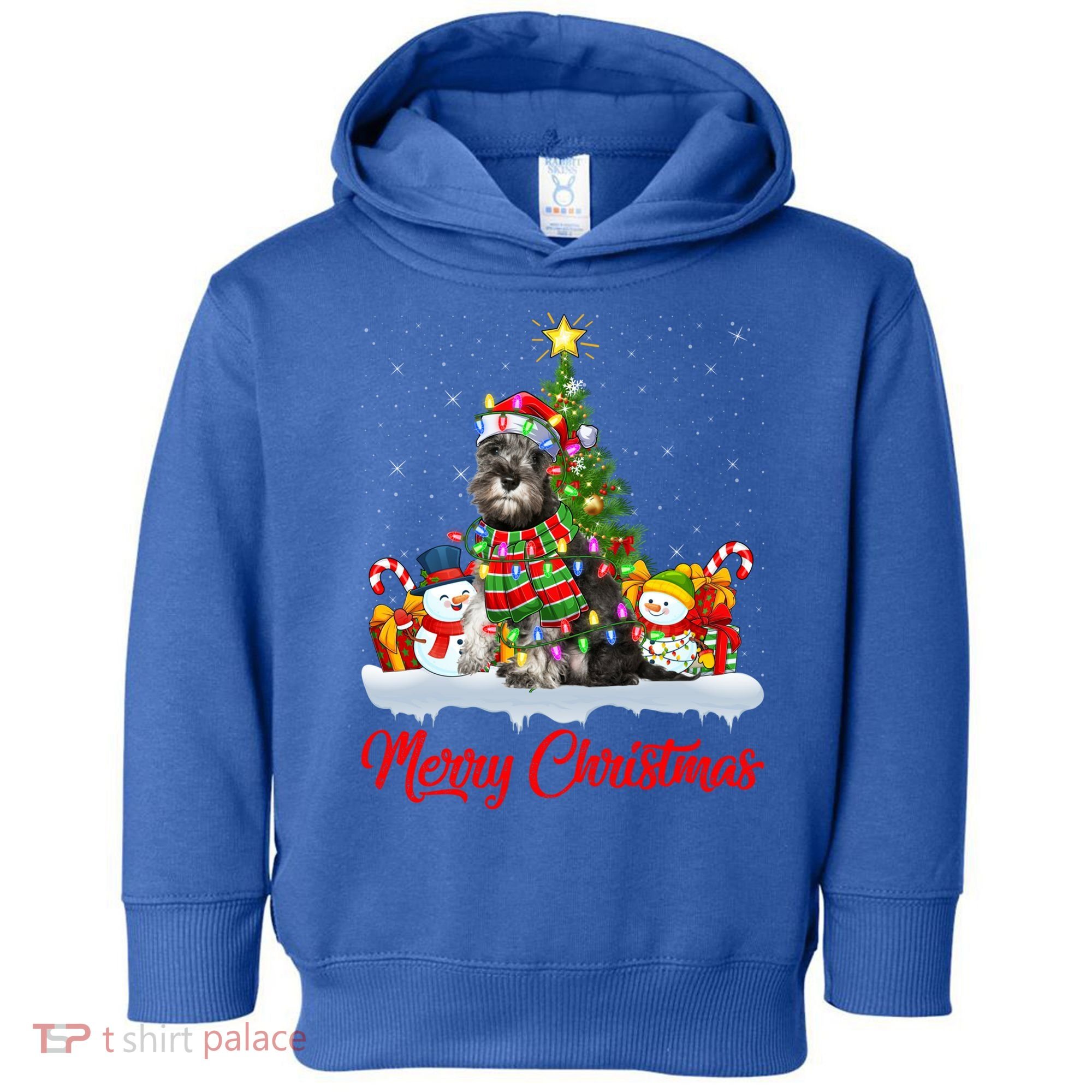 Xmas Tree Lighting Santa Miniature Schnauzer Dog Christmas Gift Toddler Hoodie