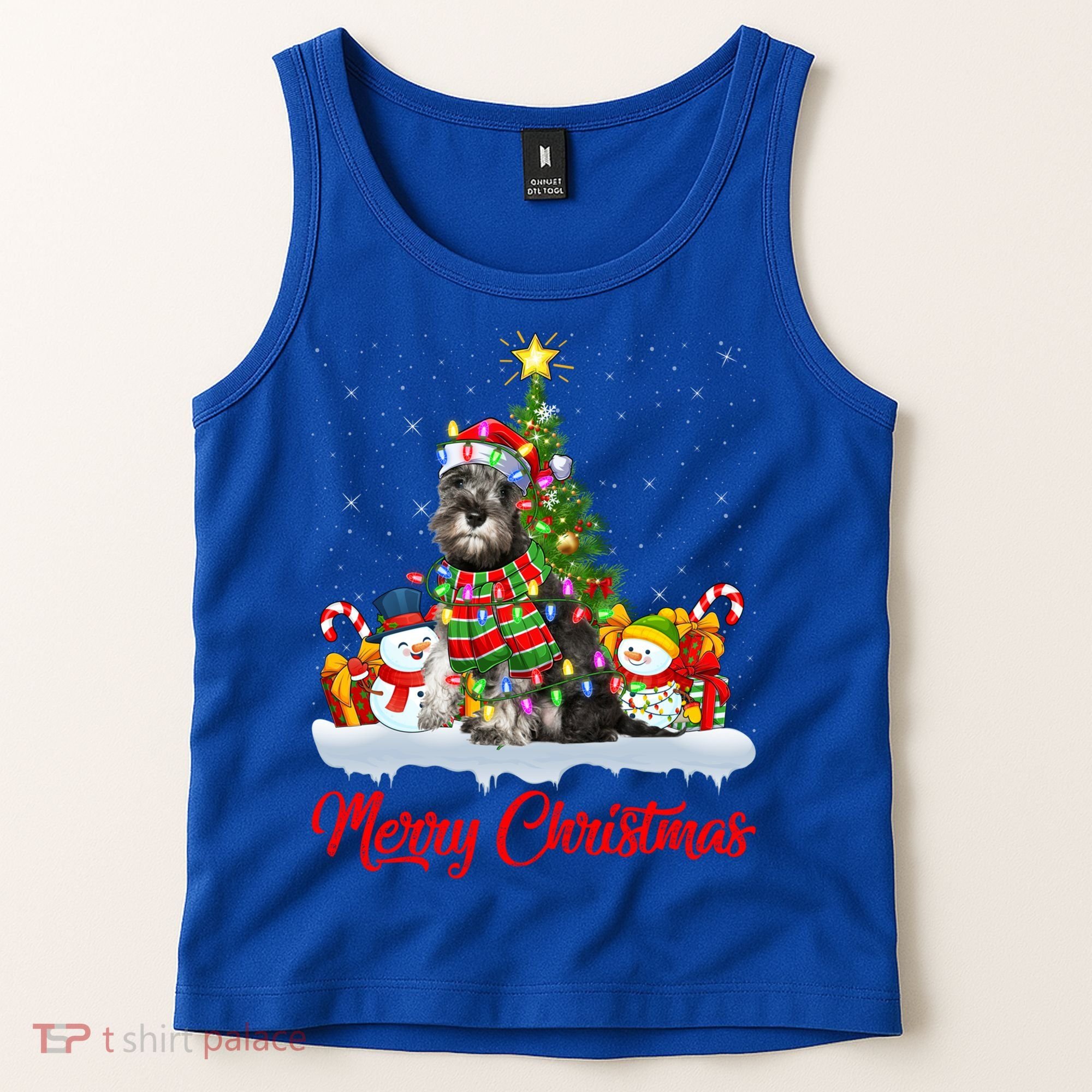 Xmas Tree Lighting Santa Miniature Schnauzer Dog Christmas Gift Tank Top
