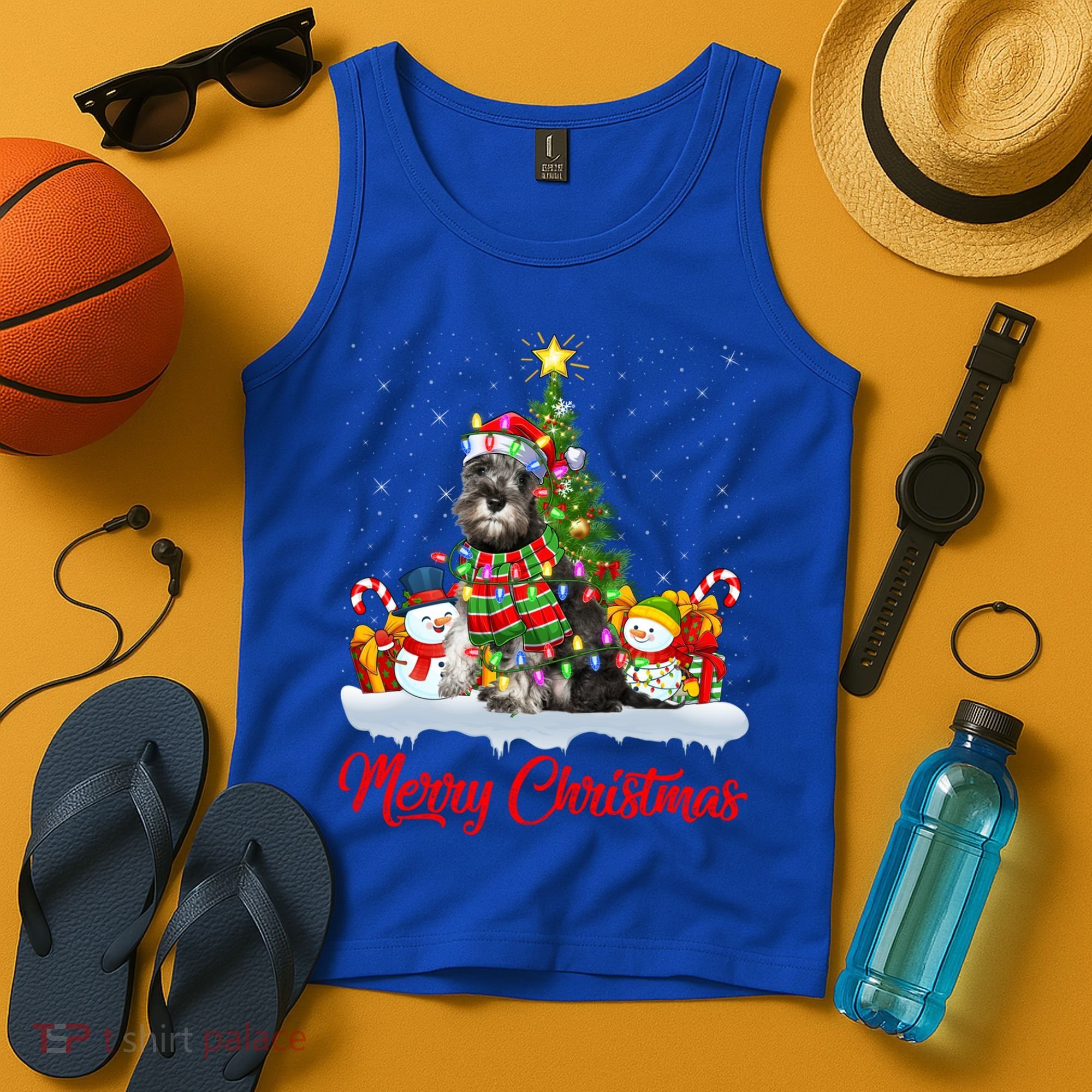 Xmas Tree Lighting Santa Miniature Schnauzer Dog Christmas Gift Tank Top