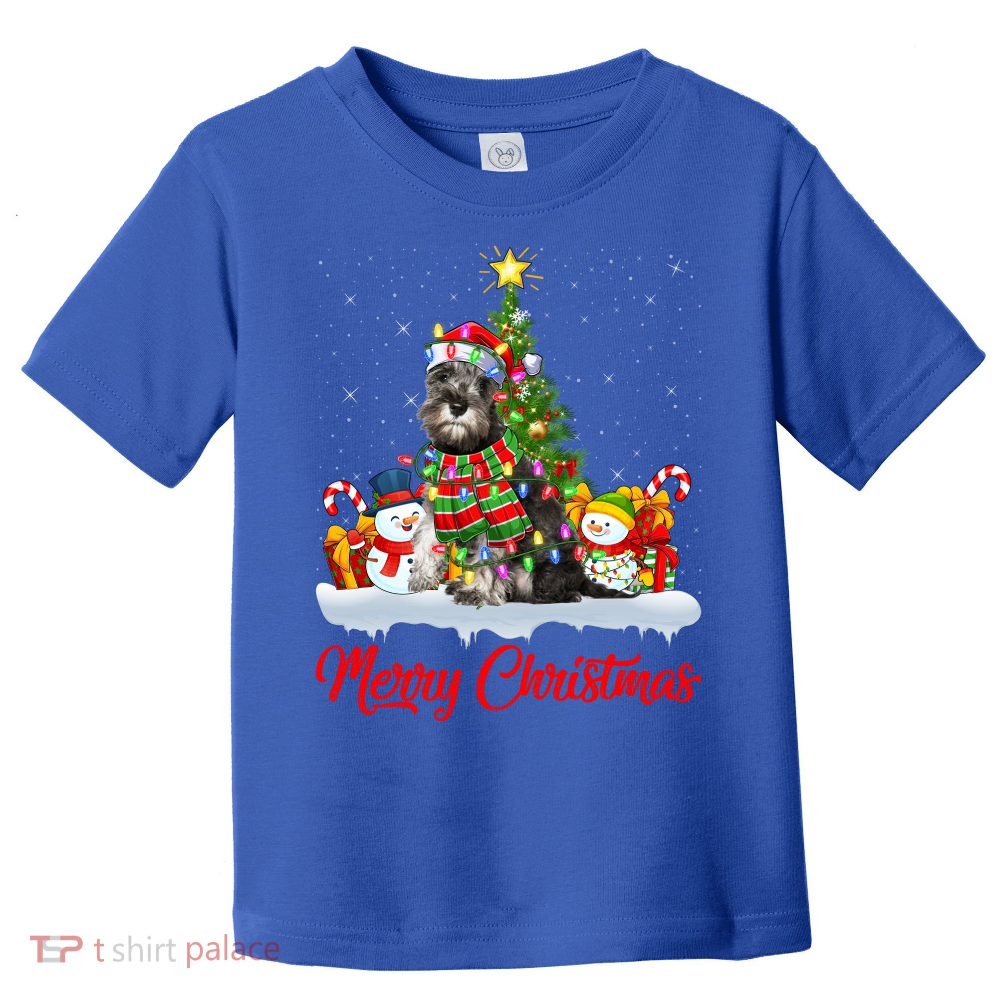 Xmas Tree Lighting Santa Miniature Schnauzer Dog Christmas Gift Toddler T-Shirt