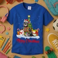 Xmas Tree Lighting Santa Miniature Schnauzer Dog Christmas Gift Kids T-Shirt thumb 3