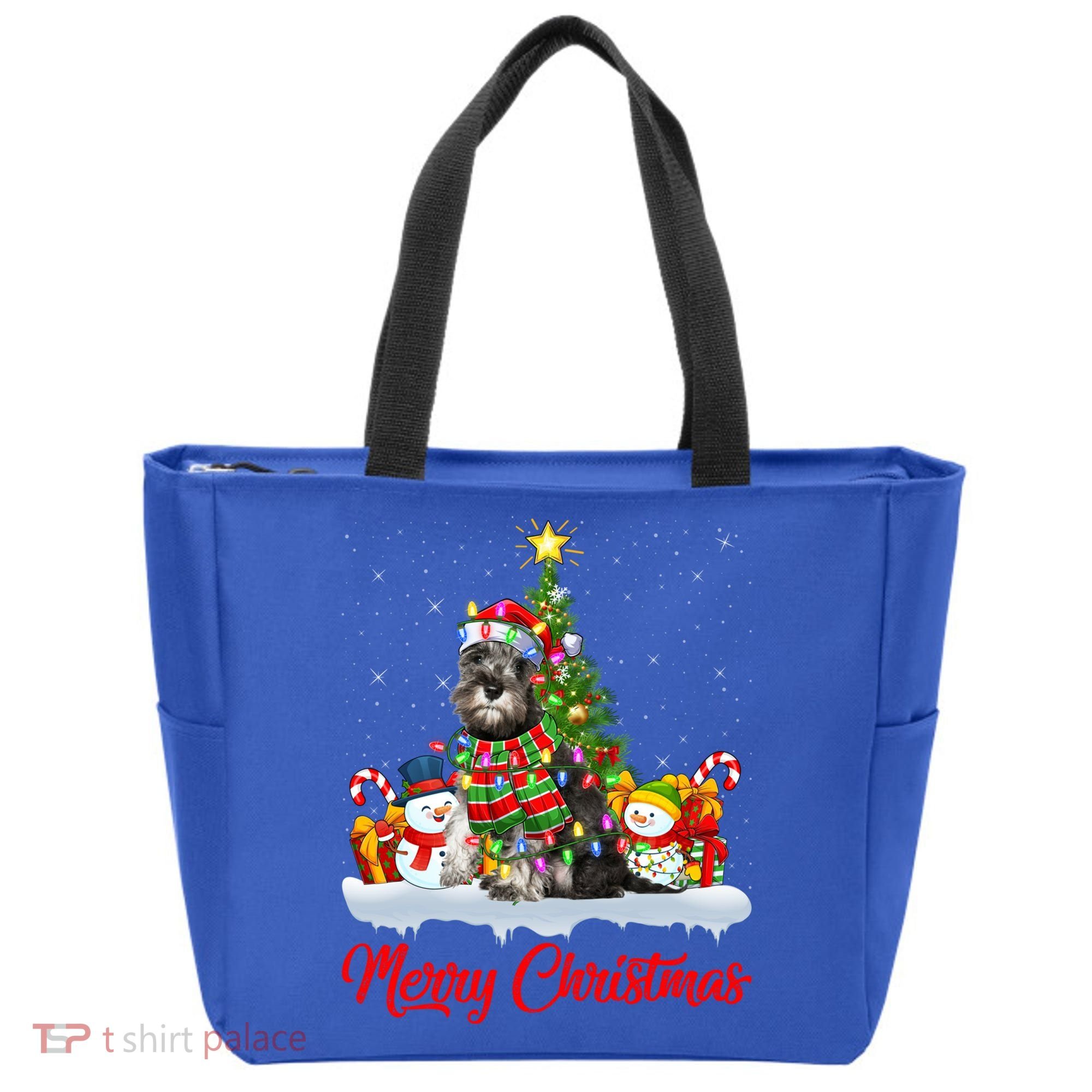 Xmas Tree Lighting Santa Miniature Schnauzer Dog Christmas Gift Tote Bag