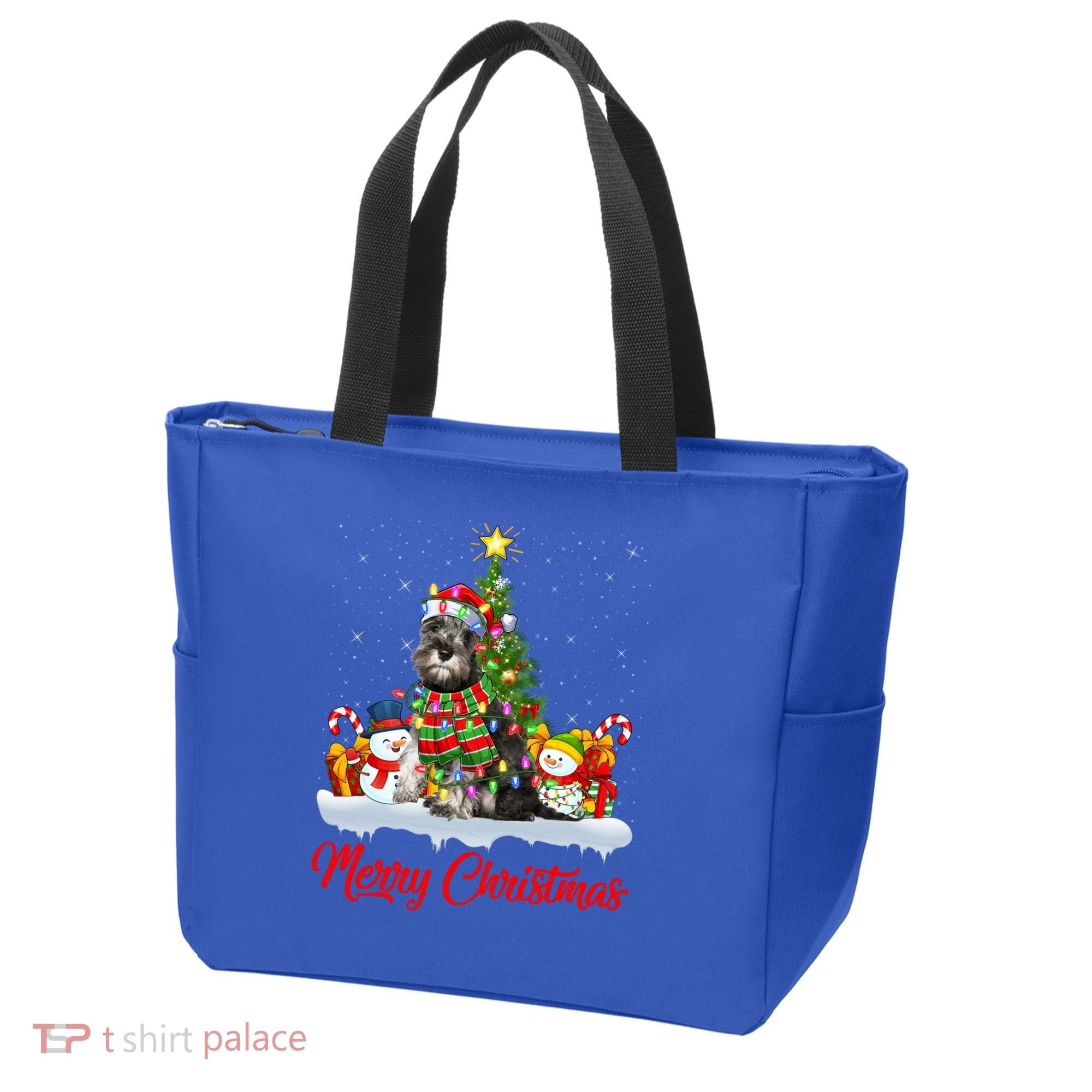 Xmas Tree Lighting Santa Miniature Schnauzer Dog Christmas Gift Tote Bag