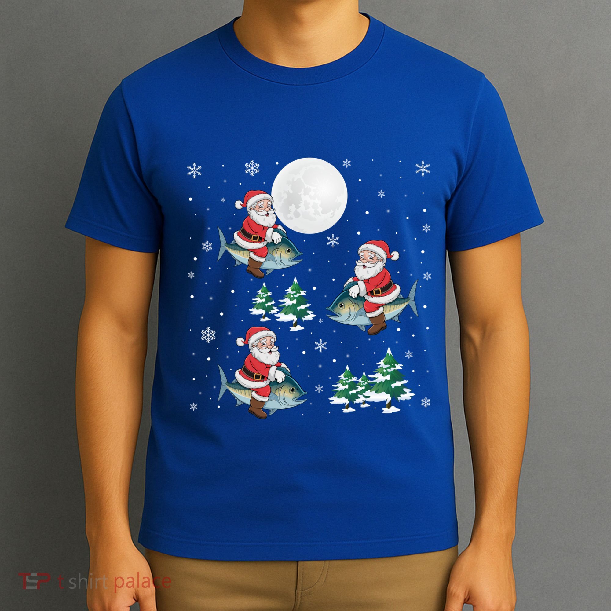 Xmas Tree Santa Riding Mahi Mahi Fish Funny Christmas Great Gift T-Shirt