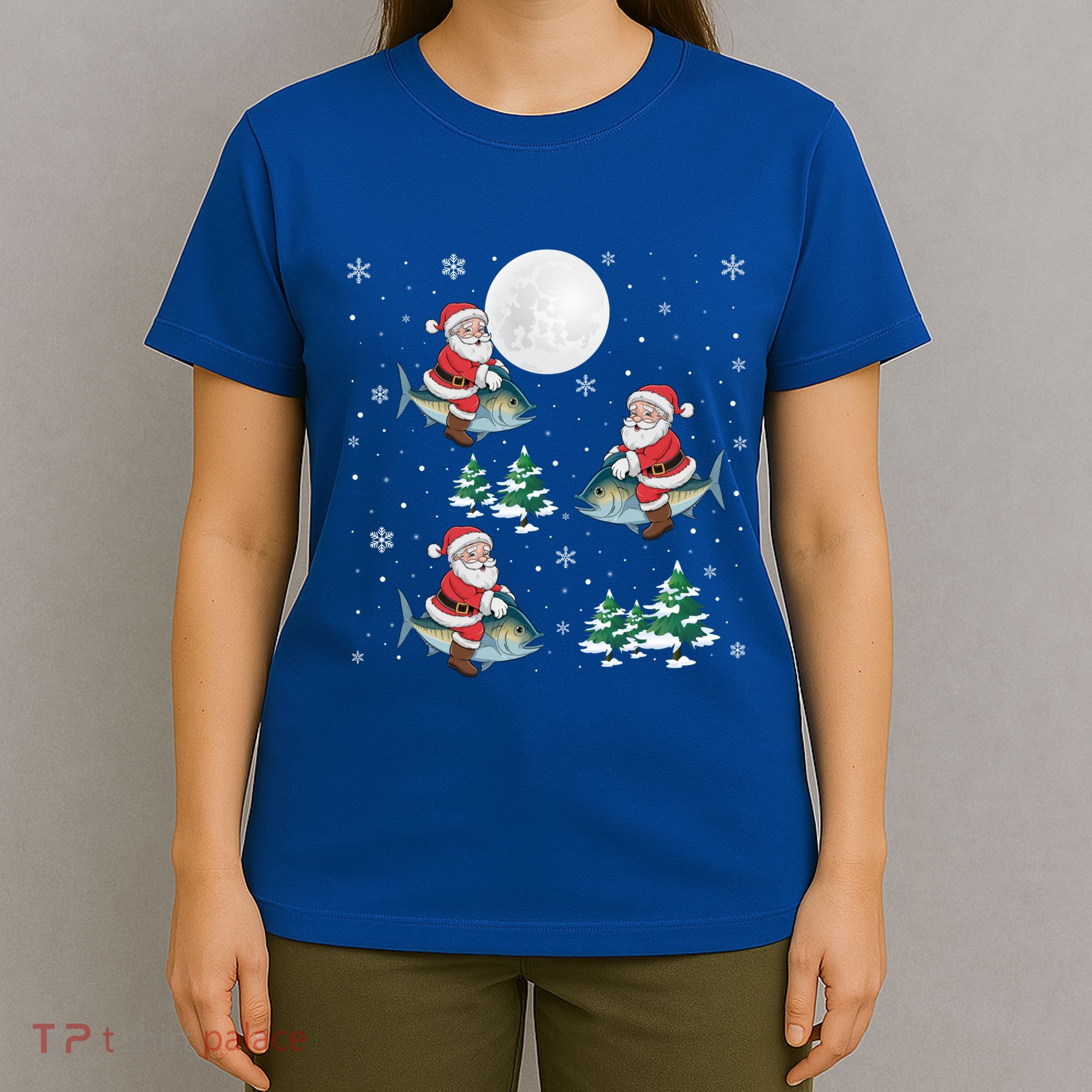 Xmas Tree Santa Riding Mahi Mahi Fish Funny Christmas Great Gift T-Shirt