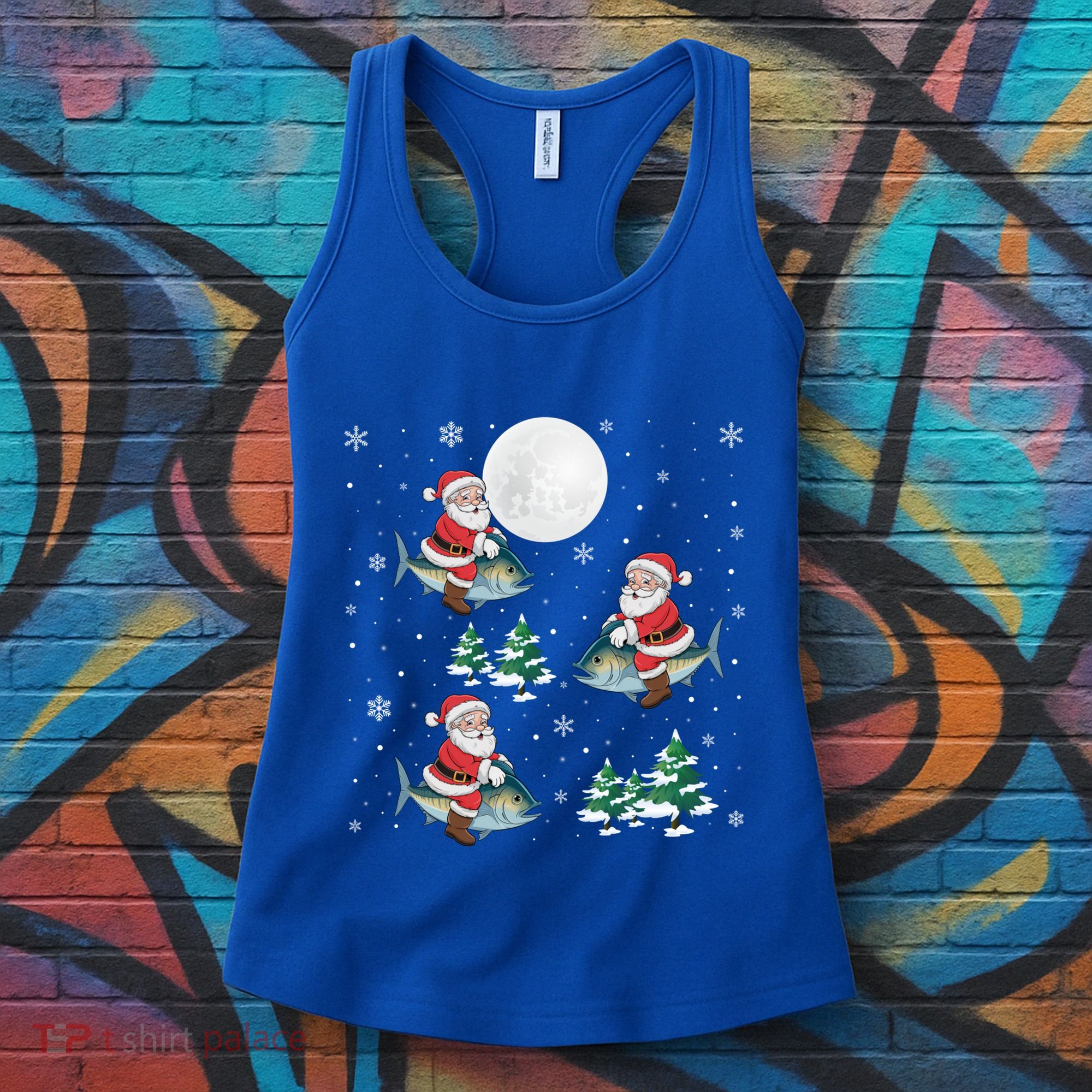 Xmas Tree Santa Riding Mahi Mahi Fish Funny Christmas Great Gift Women's Tank Top