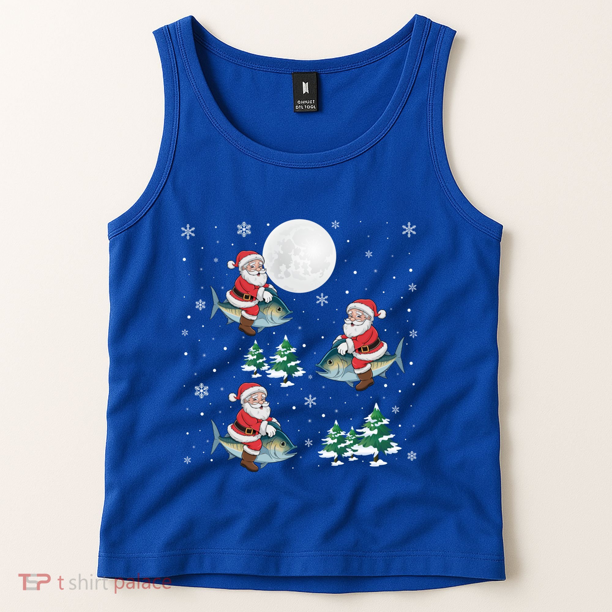 Xmas Tree Santa Riding Mahi Mahi Fish Funny Christmas Great Gift Tank Top