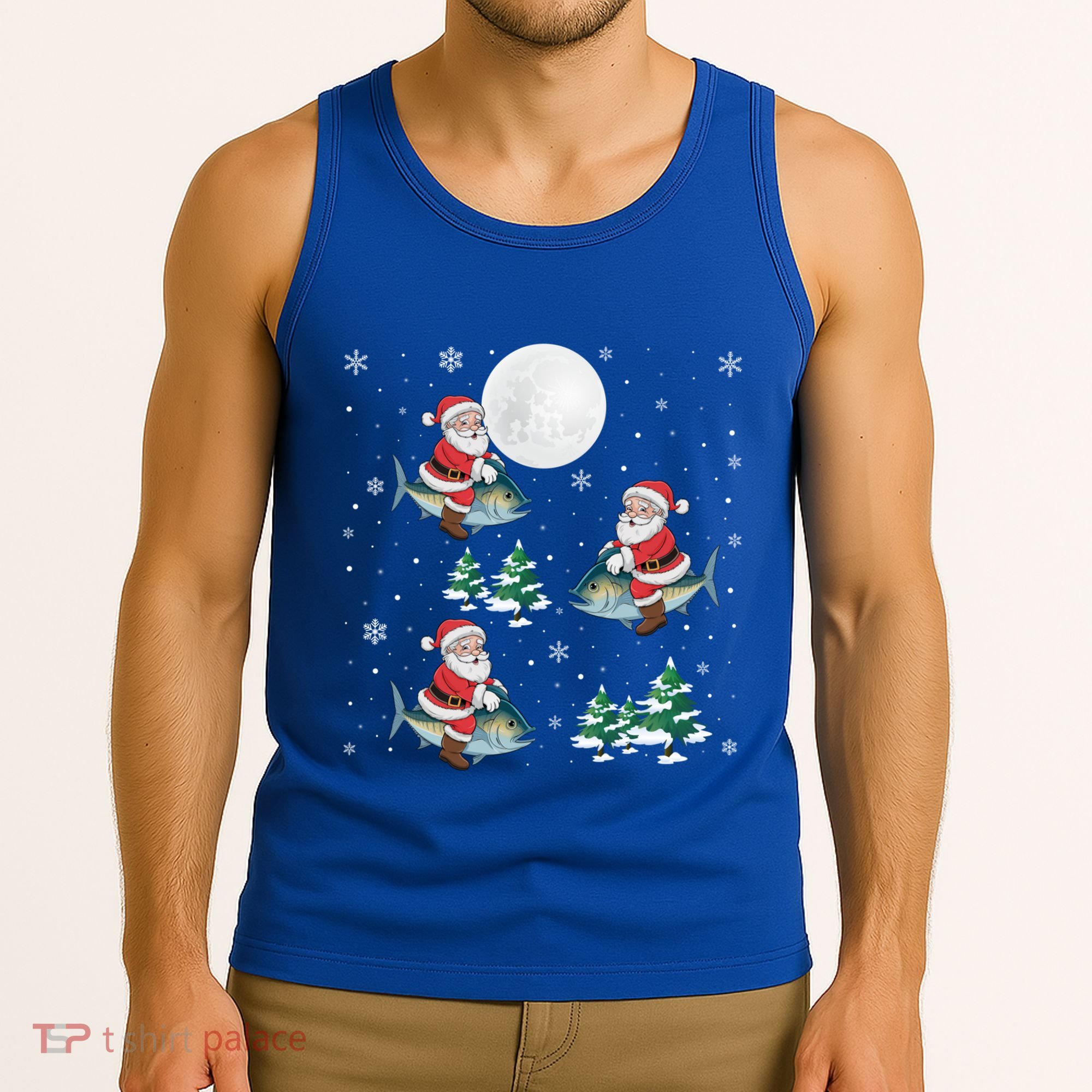 Xmas Tree Santa Riding Mahi Mahi Fish Funny Christmas Great Gift Tank Top