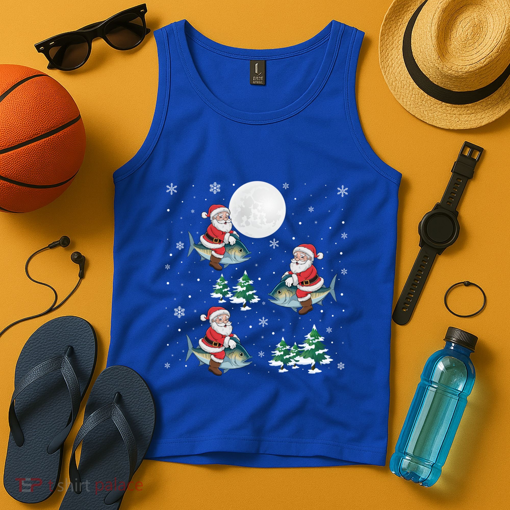 Xmas Tree Santa Riding Mahi Mahi Fish Funny Christmas Great Gift Tank Top