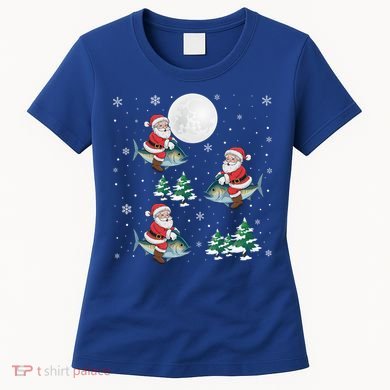 Xmas Tree Santa Riding Mahi Mahi Fish Funny Christmas Great Gift Women's T-Shirt