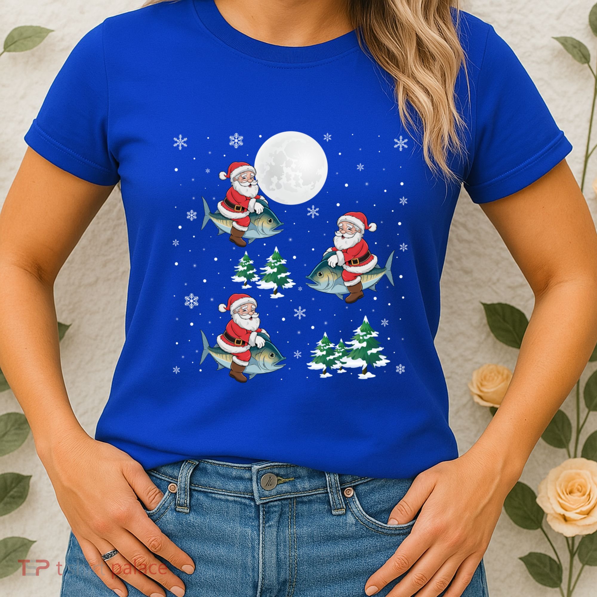 Xmas Tree Santa Riding Mahi Mahi Fish Funny Christmas Great Gift Women's T-Shirt
