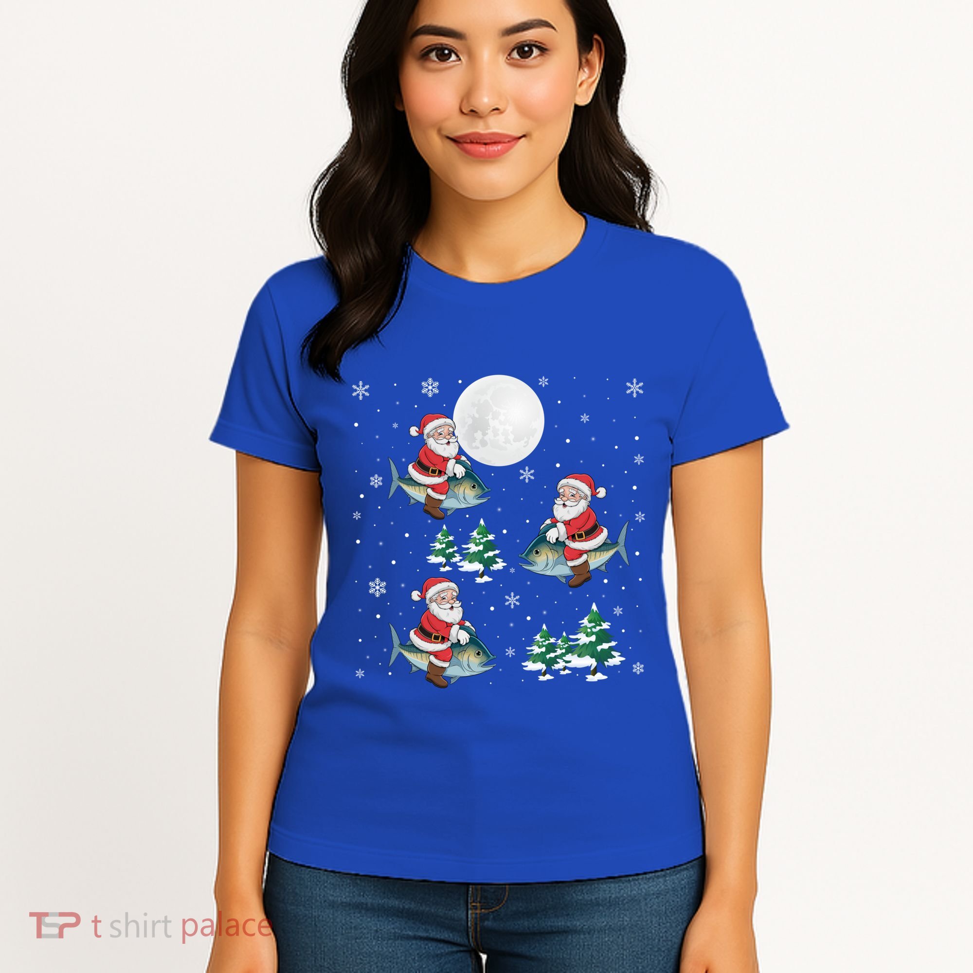 Xmas Tree Santa Riding Mahi Mahi Fish Funny Christmas Great Gift Women's T-Shirt