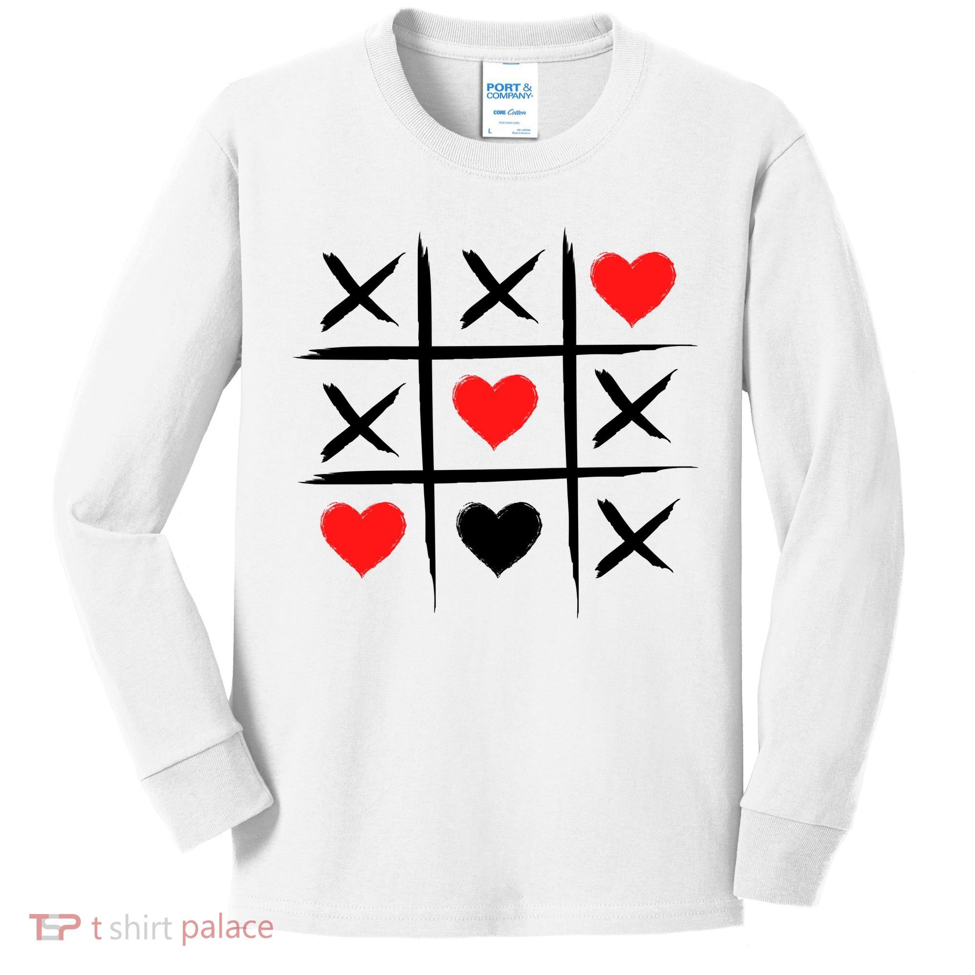 XOXO Tic Tac Toe Heart Valentines Day Kids Long Sleeve Shirt
