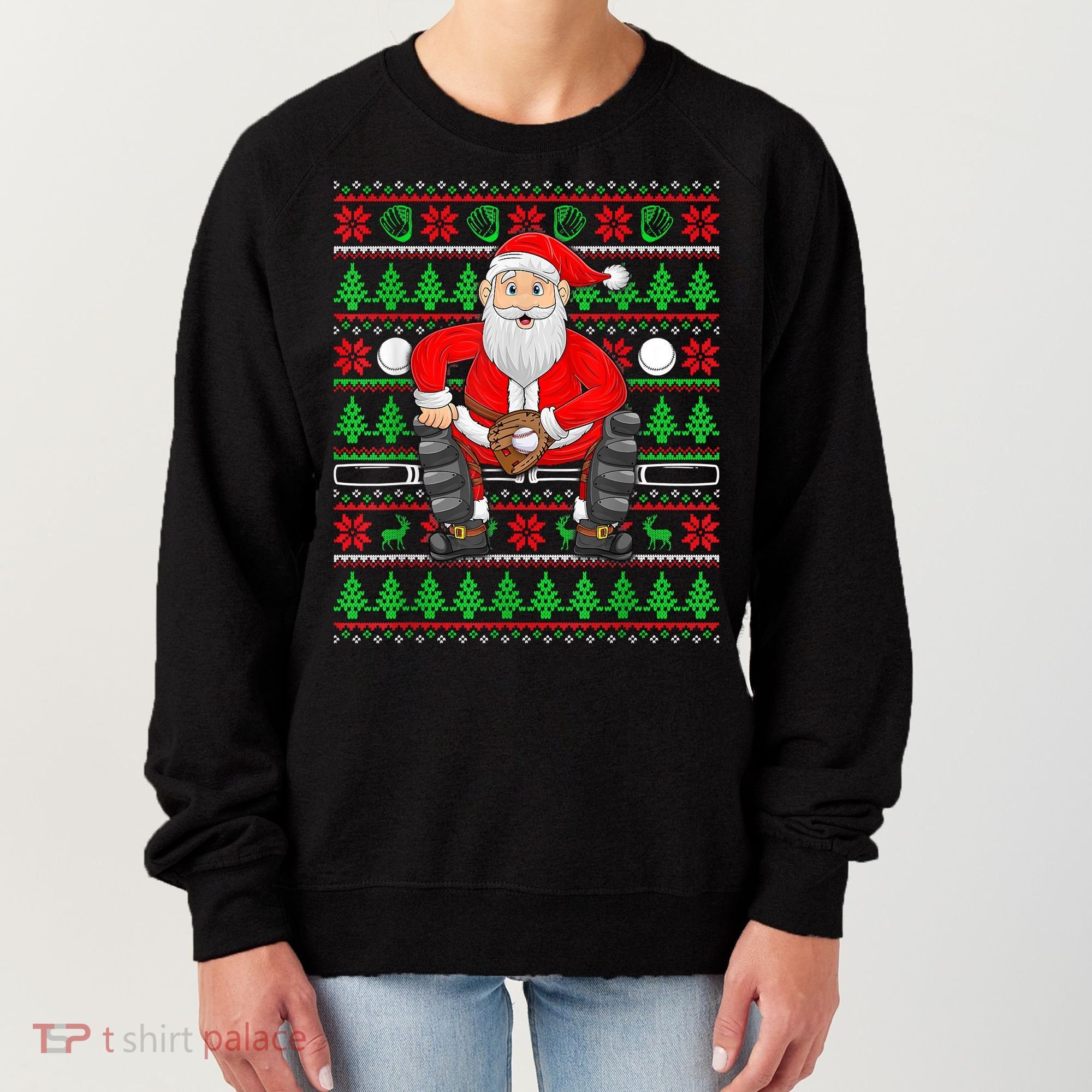 Xmas Ugly Sweater Style Santa Playing Baseball Christmas Women's Sweatshirt