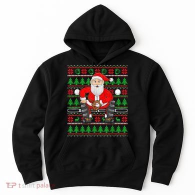 Xmas Ugly Sweater Style Santa Playing Baseball Christmas Hoodie