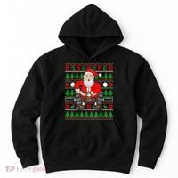 Xmas Ugly Sweater Style Santa Playing Baseball Christmas Hoodie thumb 0