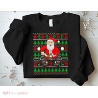 Xmas Ugly Sweater Style Santa Playing Baseball Christmas Sweatshirt thumb 2