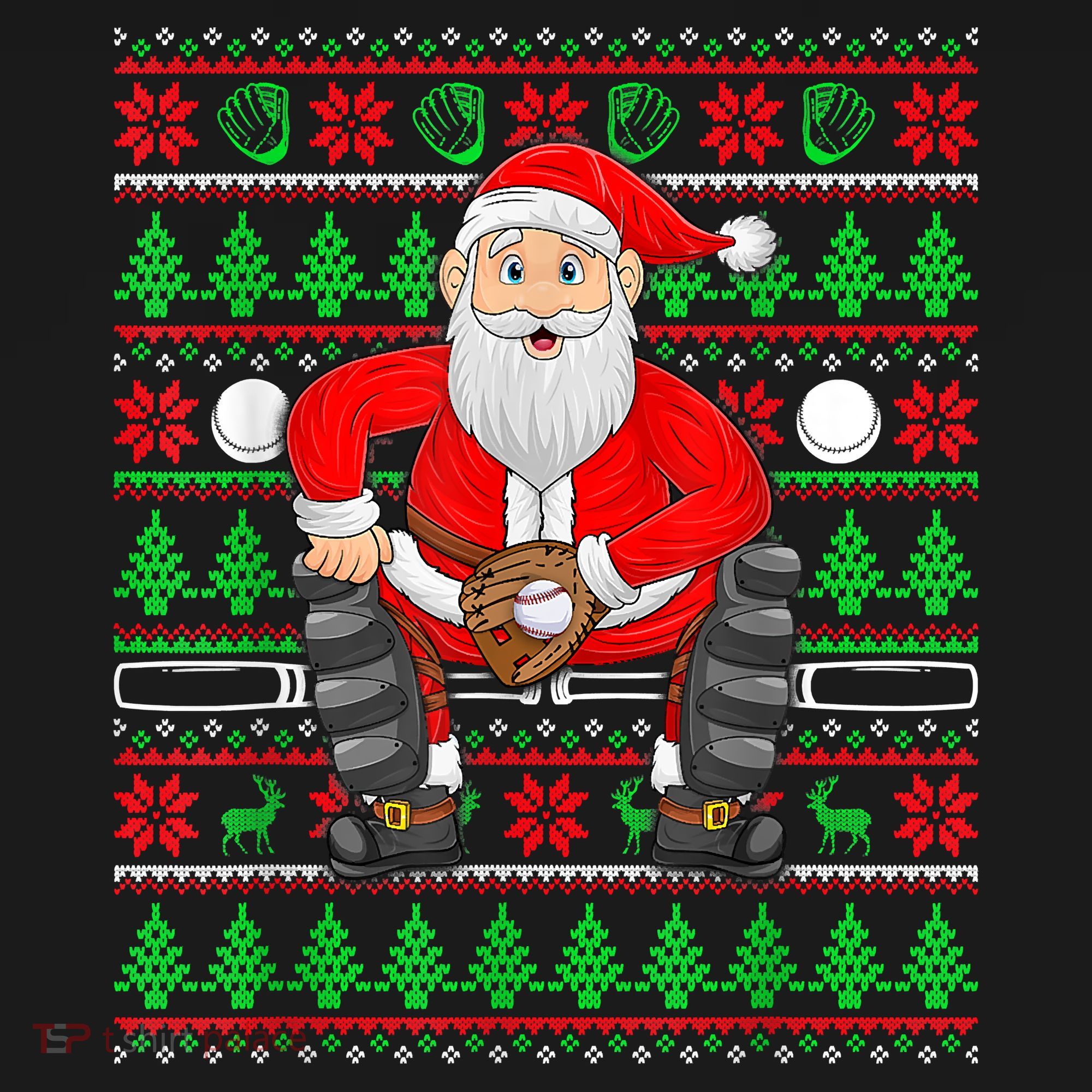Xmas Ugly Sweater Style Santa Playing Baseball Christmas Bucket Hat