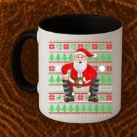 Xmas Ugly Sweater Style Santa Playing Baseball Christmas Coffee Mug thumb 2