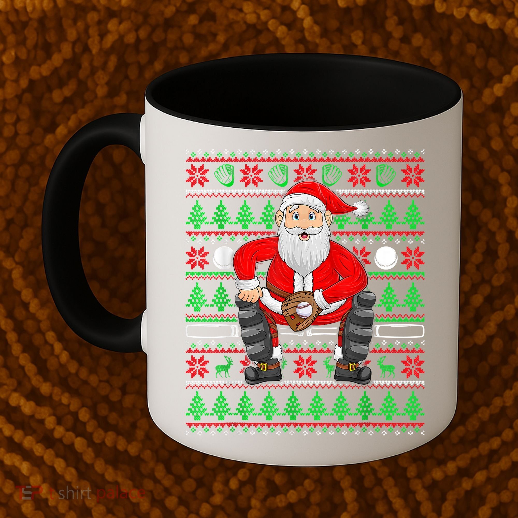 Xmas Ugly Sweater Style Santa Playing Baseball Christmas Coffee Mug