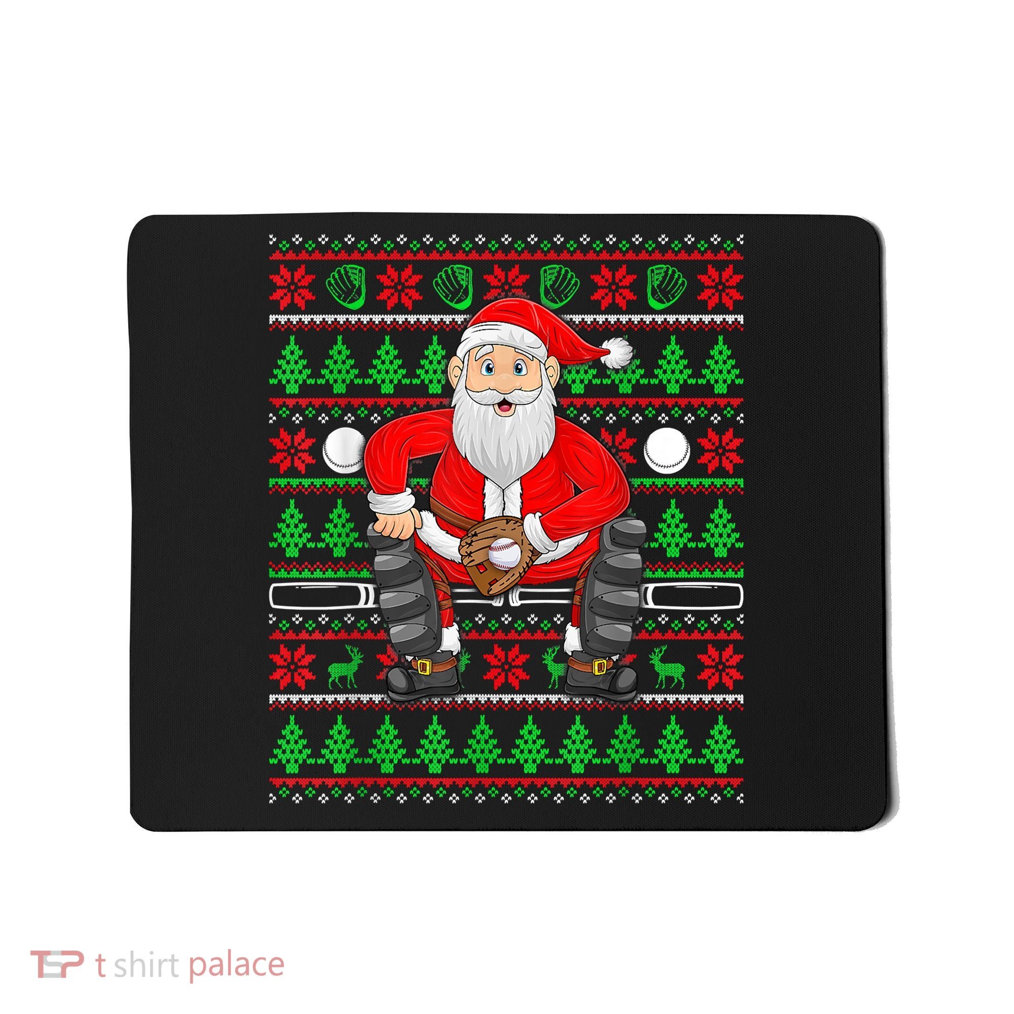 Xmas Ugly Sweater Style Santa Playing Baseball Christmas Mousepad