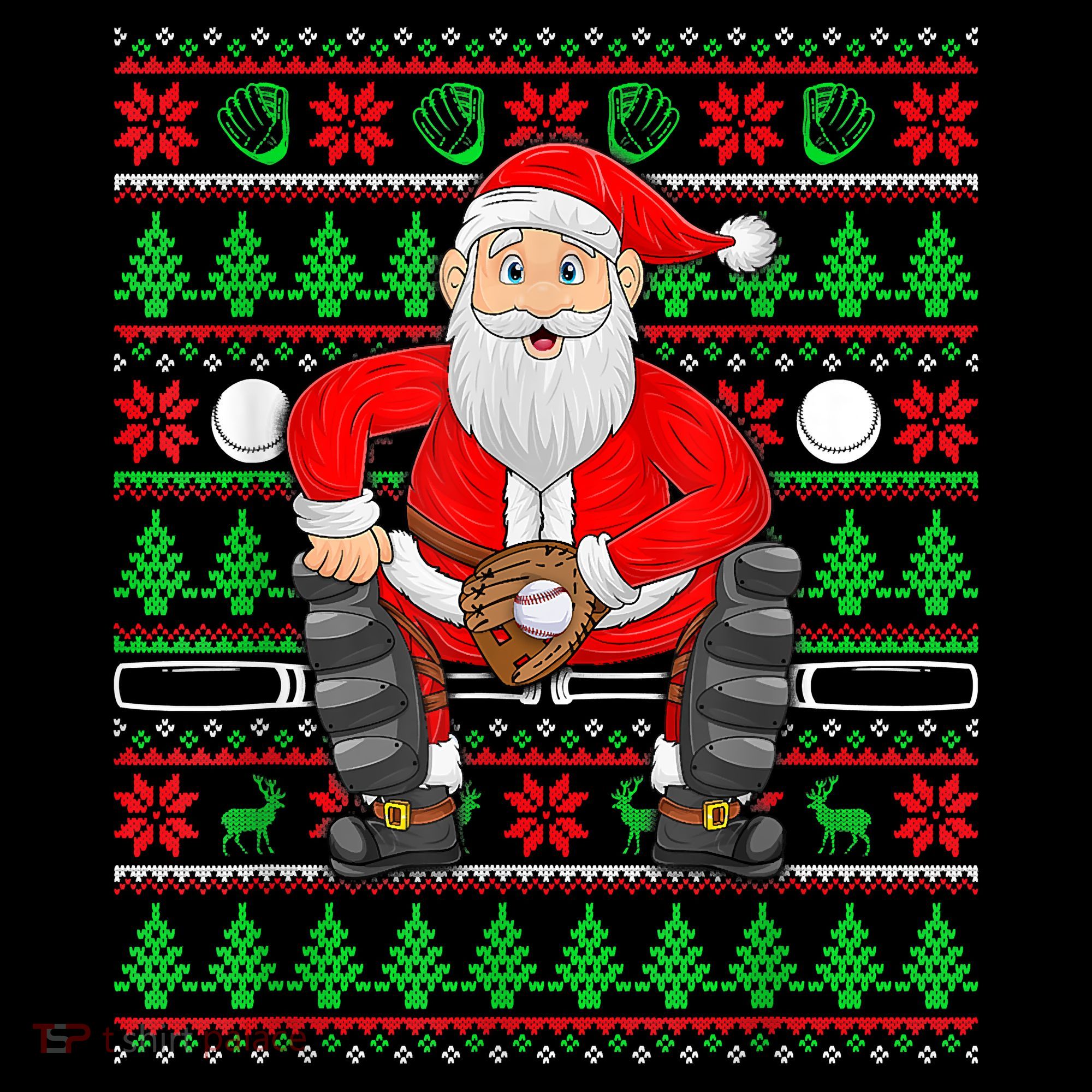 Xmas Ugly Sweater Style Santa Playing Baseball Christmas Mousepad