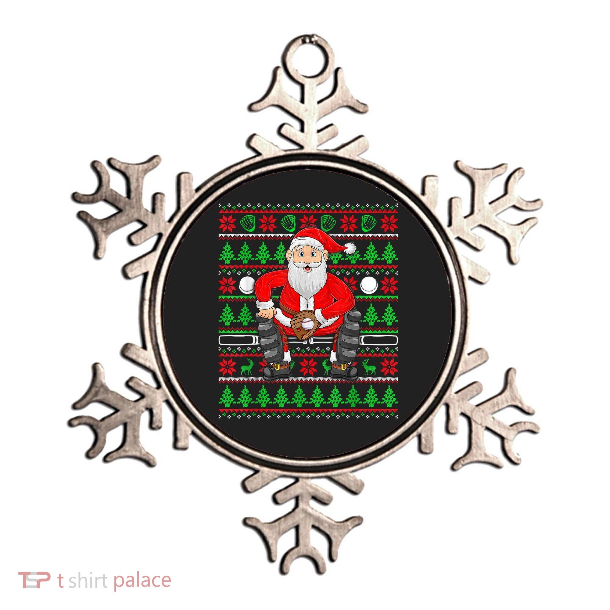 Xmas Ugly Sweater Style Santa Playing Baseball Christmas Ornament