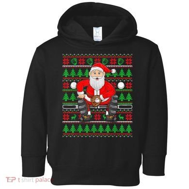 Xmas Ugly Sweater Style Santa Playing Baseball Christmas Toddler Hoodie