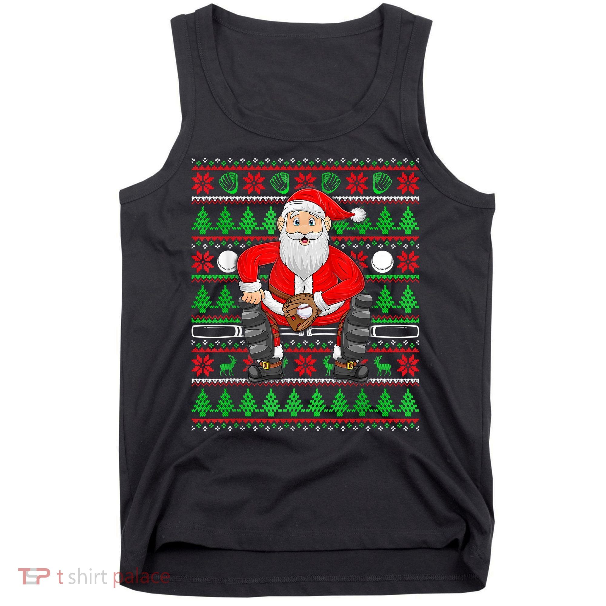 Xmas Ugly Sweater Style Santa Playing Baseball Christmas Tank Top