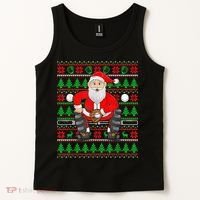 Xmas Ugly Sweater Style Santa Playing Baseball Christmas Tank Top thumb 2