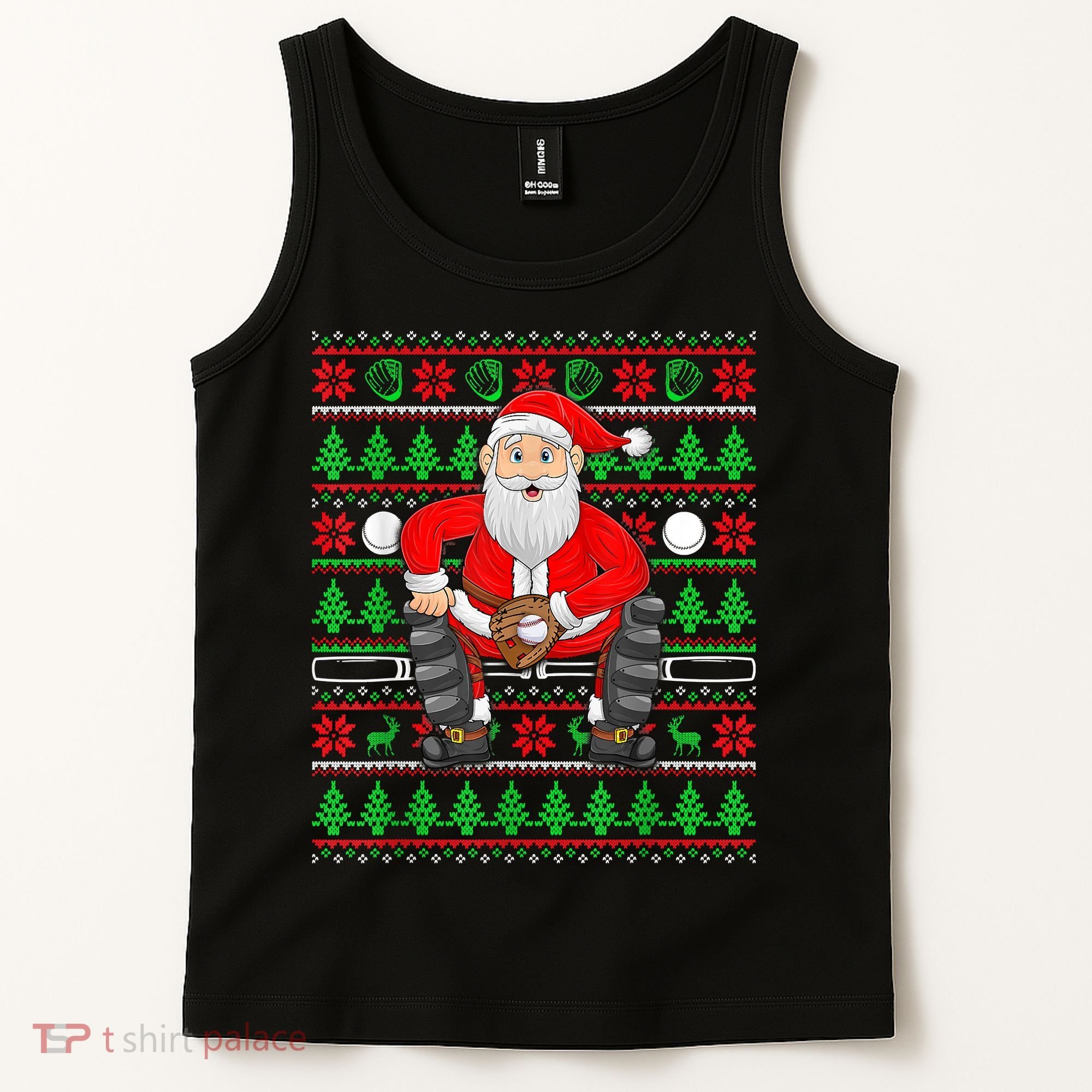 Xmas Ugly Sweater Style Santa Playing Baseball Christmas Tank Top