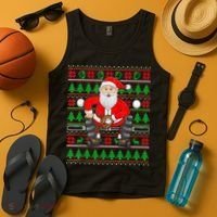Xmas Ugly Sweater Style Santa Playing Baseball Christmas Tank Top thumb 4