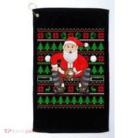 Xmas Ugly Sweater Style Santa Playing Baseball Christmas Golf Towel thumb 0