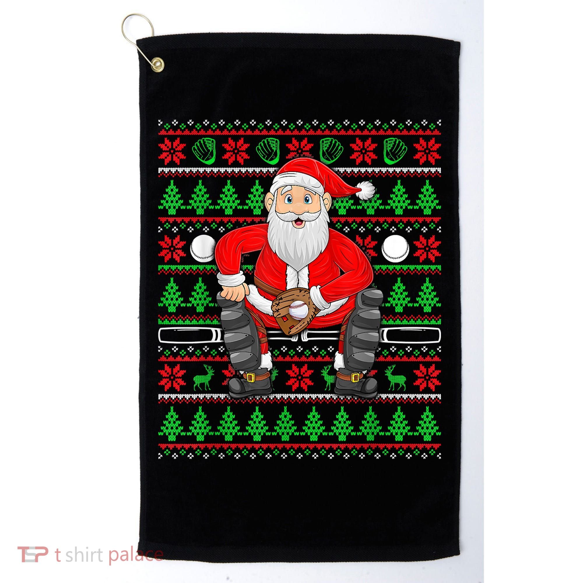 Xmas Ugly Sweater Style Santa Playing Baseball Christmas Golf Towel