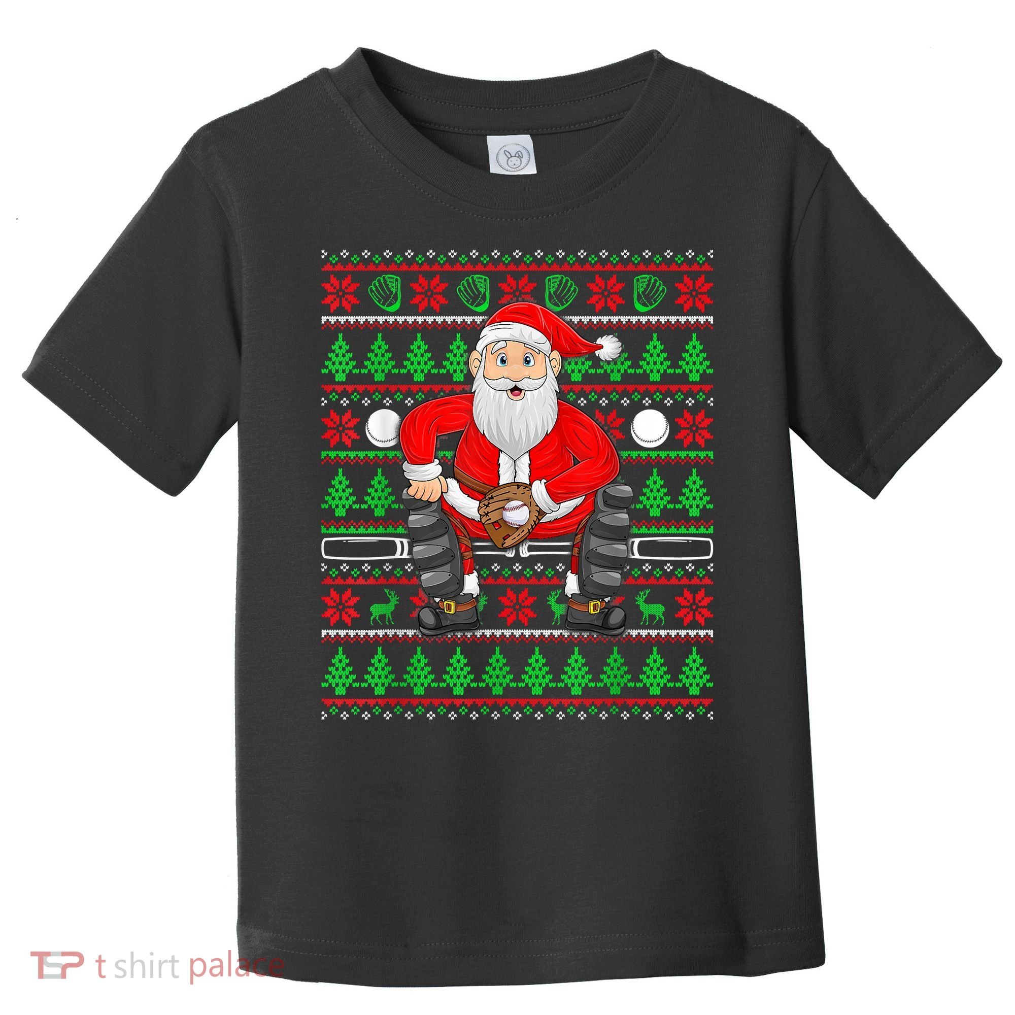 Xmas Ugly Sweater Style Santa Playing Baseball Christmas Toddler T-Shirt