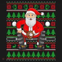 Xmas Ugly Sweater Style Santa Playing Baseball Christmas Kids Sweatshirt thumb 2