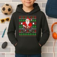 Xmas Ugly Sweater Style Santa Playing Baseball Christmas Kids Hoodie thumb 2