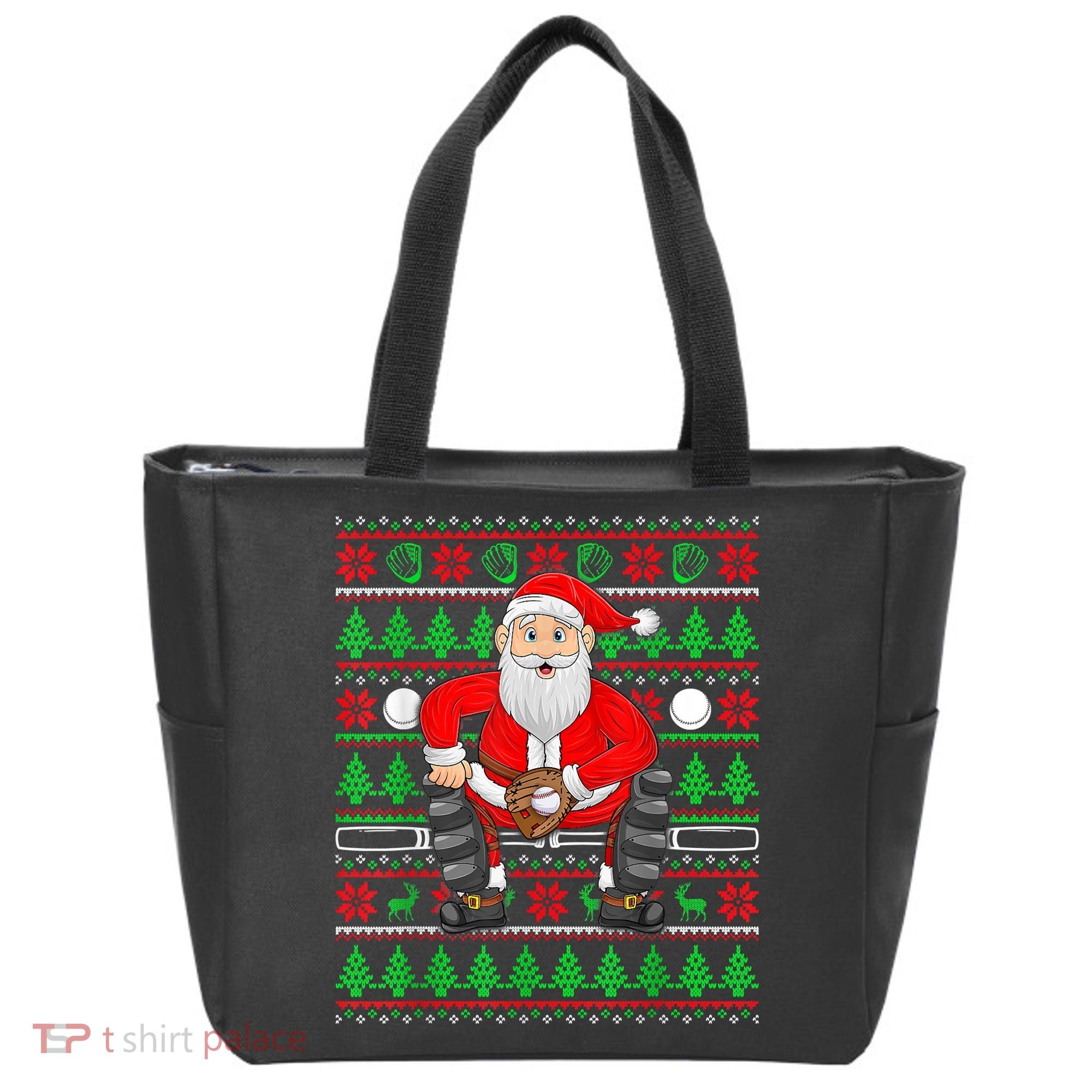 Xmas Ugly Sweater Style Santa Playing Baseball Christmas Tote Bag